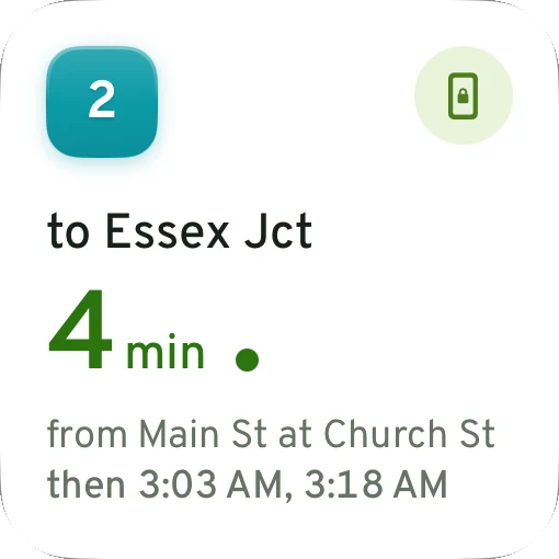 Small widget: route 2 to Essex Junction in 4 minutes